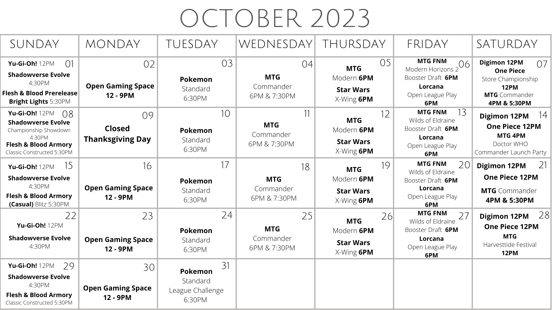 October events quantum games